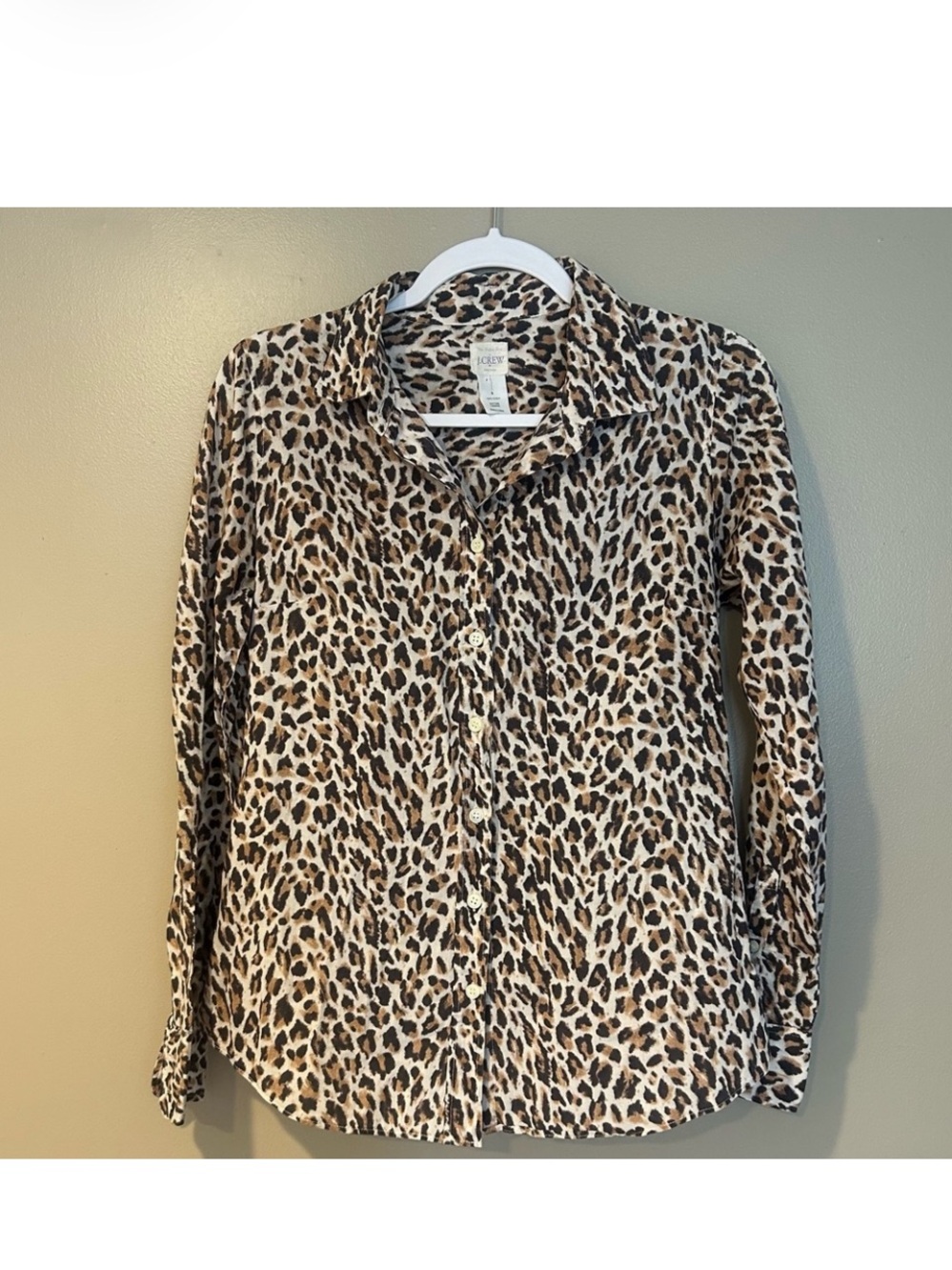 J CREW 100% cotton leopard print button up blouse S
